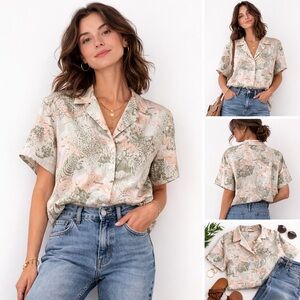 Vintage Safari Animal Print Button Down Shirt Size Medium